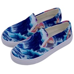 Storm Tsunami Waves Ocean Sea Nautical Nature Kids  Canvas Slip Ons