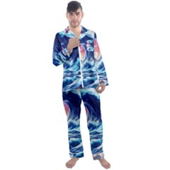 Storm Tsunami Waves Ocean Sea Nautical Nature Men s Long Sleeve Satin Pajamas Set by Jancukart