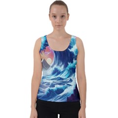 Storm Tsunami Waves Ocean Sea Nautical Nature Velvet Tank Top by Jancukart