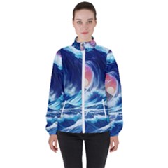 Storm Tsunami Waves Ocean Sea Nautical Nature Women s High Neck Windbreaker by Jancukart