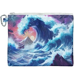 Storm Tsunami Waves Ocean Sea Nautical Nature Canvas Cosmetic Bag (xxxl)