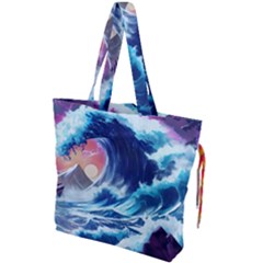 Storm Tsunami Waves Ocean Sea Nautical Nature Drawstring Tote Bag