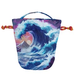 Storm Tsunami Waves Ocean Sea Nautical Nature Drawstring Bucket Bag