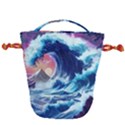 Storm Tsunami Waves Ocean Sea Nautical Nature Drawstring Bucket Bag View1