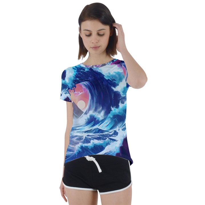 Storm Tsunami Waves Ocean Sea Nautical Nature Short Sleeve Open Back Tee