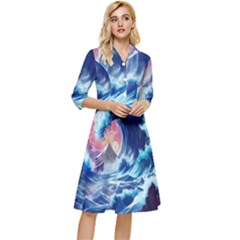 Storm Tsunami Waves Ocean Sea Nautical Nature Classy Knee Length Dress by Jancukart