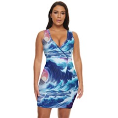 Storm Tsunami Waves Ocean Sea Nautical Nature Draped Bodycon Dress