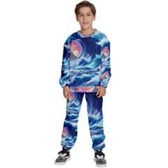 Storm Tsunami Waves Ocean Sea Nautical Nature Kids  Sweatshirt Set by Jancukart