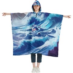 Storm Tsunami Waves Ocean Sea Nautical Nature Women s Hooded Rain Ponchos