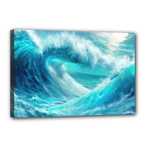 Tsunami Waves Ocean Sea Nautical Nature Water Tidal Canvas 18  X 12  (stretched)