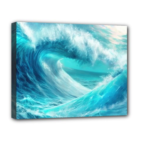 Tsunami Waves Ocean Sea Nautical Nature Water Tidal Deluxe Canvas 20  X 16  (stretched)