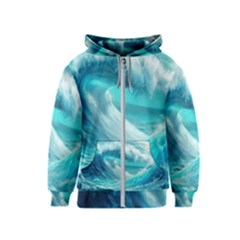 Tsunami Waves Ocean Sea Nautical Nature Water Tidal Kids  Zipper Hoodie by Jancukart