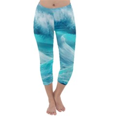 Tsunami Waves Ocean Sea Nautical Nature Water Tidal Capri Winter Leggings 