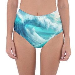 Tsunami Waves Ocean Sea Nautical Nature Water Tidal Reversible High-waist Bikini Bottoms by Jancukart