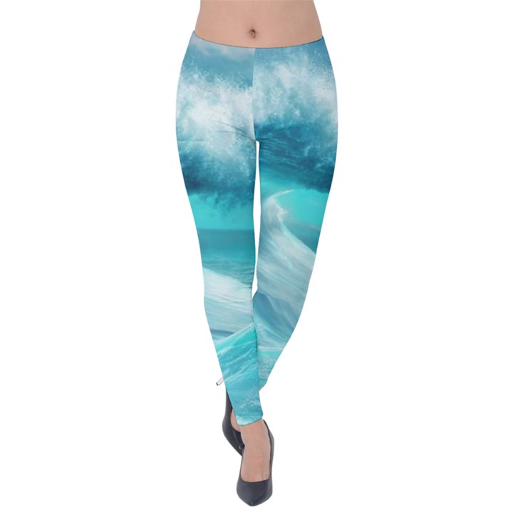 Tsunami Waves Ocean Sea Nautical Nature Water Tidal Velvet Leggings