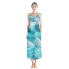 Tsunami Waves Ocean Sea Nautical Nature Water Tidal Button Up Chiffon Maxi Dress by Jancukart