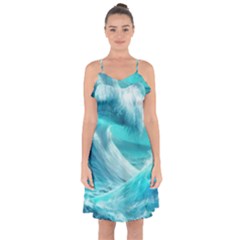 Tsunami Waves Ocean Sea Nautical Nature Water Tidal Ruffle Detail Chiffon Dress