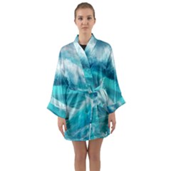 Tsunami Waves Ocean Sea Nautical Nature Water Tidal Long Sleeve Satin Kimono