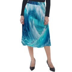 Tsunami Waves Ocean Sea Nautical Nature Water Tidal Classic Velour Midi Skirt  by Jancukart