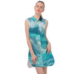 Tsunami Waves Ocean Sea Nautical Nature Water Tidal Sleeveless Shirt Dress by Jancukart