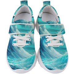 Tsunami Waves Ocean Sea Nautical Nature Water Tidal Kids  Velcro Strap Shoes by Jancukart