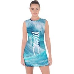 Tsunami Waves Ocean Sea Nautical Nature Water Tidal Lace Up Front Bodycon Dress by Jancukart