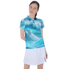 Tsunami Waves Ocean Sea Nautical Nature Water Tidal Women s Polo Tee