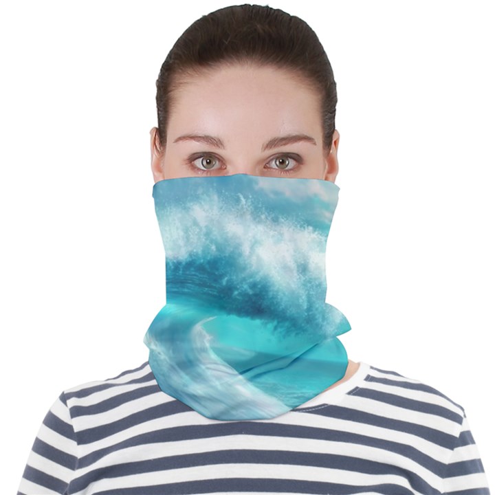 Tsunami Waves Ocean Sea Nautical Nature Water Tidal Face Seamless Bandana (Adult)