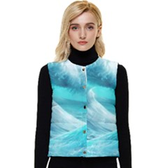 Tsunami Waves Ocean Sea Nautical Nature Water Tidal Women s Short Button Up Puffer Vest