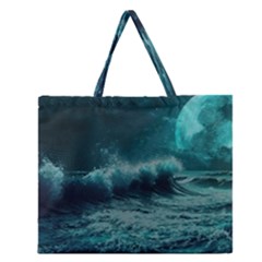 Waves Ocean Sea Tsunami Nautical 2 Zipper Large Tote Bag