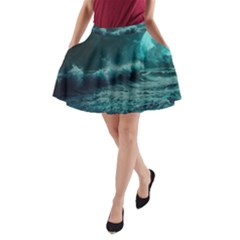 Waves Ocean Sea Tsunami Nautical 2 A-line Pocket Skirt