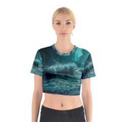 Waves Ocean Sea Tsunami Nautical 2 Cotton Crop Top by Jancukart