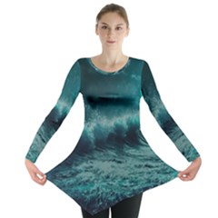 Waves Ocean Sea Tsunami Nautical 2 Long Sleeve Tunic  by Jancukart