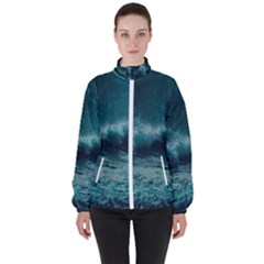 Waves Ocean Sea Tsunami Nautical 2 Women s High Neck Windbreaker by Jancukart