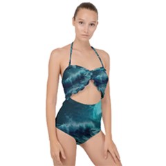 Waves Ocean Sea Tsunami Nautical 2 Scallop Top Cut Out Swimsuit by Jancukart