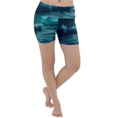 Waves Ocean Sea Tsunami Nautical 2 Lightweight Velour Yoga Shorts