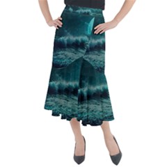 Waves Ocean Sea Tsunami Nautical 2 Midi Mermaid Skirt by Jancukart