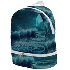 Waves Ocean Sea Tsunami Nautical 2 Zip Bottom Backpack by Jancukart