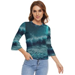 Waves Ocean Sea Tsunami Nautical 2 Bell Sleeve Top