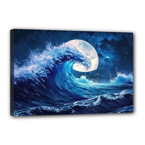 Tsunami Waves Ocean Sea Nautical Nature Water Moon Canvas 18  X 12  (stretched)