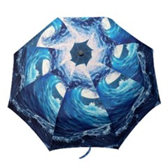 Tsunami Waves Ocean Sea Nautical Nature Water Moon Folding Umbrellas by Jancukart