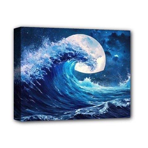 Tsunami Waves Ocean Sea Nautical Nature Water Moon Deluxe Canvas 14  X 11  (stretched)