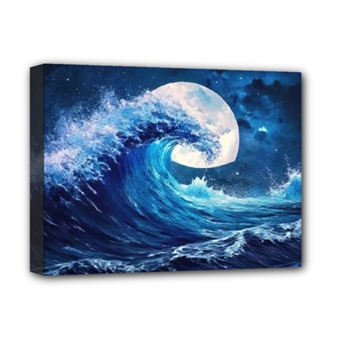 Tsunami Waves Ocean Sea Nautical Nature Water Moon Deluxe Canvas 16  X 12  (stretched) 