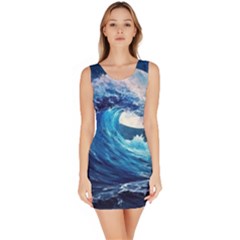 Tsunami Waves Ocean Sea Nautical Nature Water Moon Bodycon Dress by Jancukart