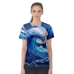 Tsunami Waves Ocean Sea Nautical Nature Water Moon Women s Sport Mesh Tee