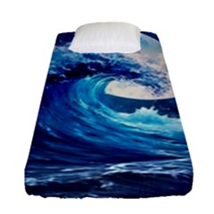 Tsunami Waves Ocean Sea Nautical Nature Water Moon Fitted Sheet (single Size)