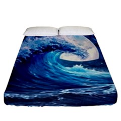 Tsunami Waves Ocean Sea Nautical Nature Water Moon Fitted Sheet (california King Size)