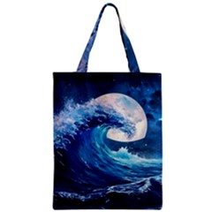 Tsunami Waves Ocean Sea Nautical Nature Water Moon Zipper Classic Tote Bag