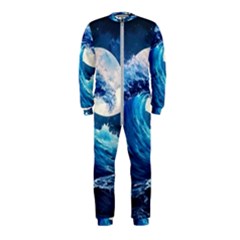 Tsunami Waves Ocean Sea Nautical Nature Water Moon Onepiece Jumpsuit (kids) by Jancukart