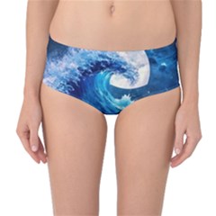 Tsunami Waves Ocean Sea Nautical Nature Water Moon Mid-waist Bikini Bottoms